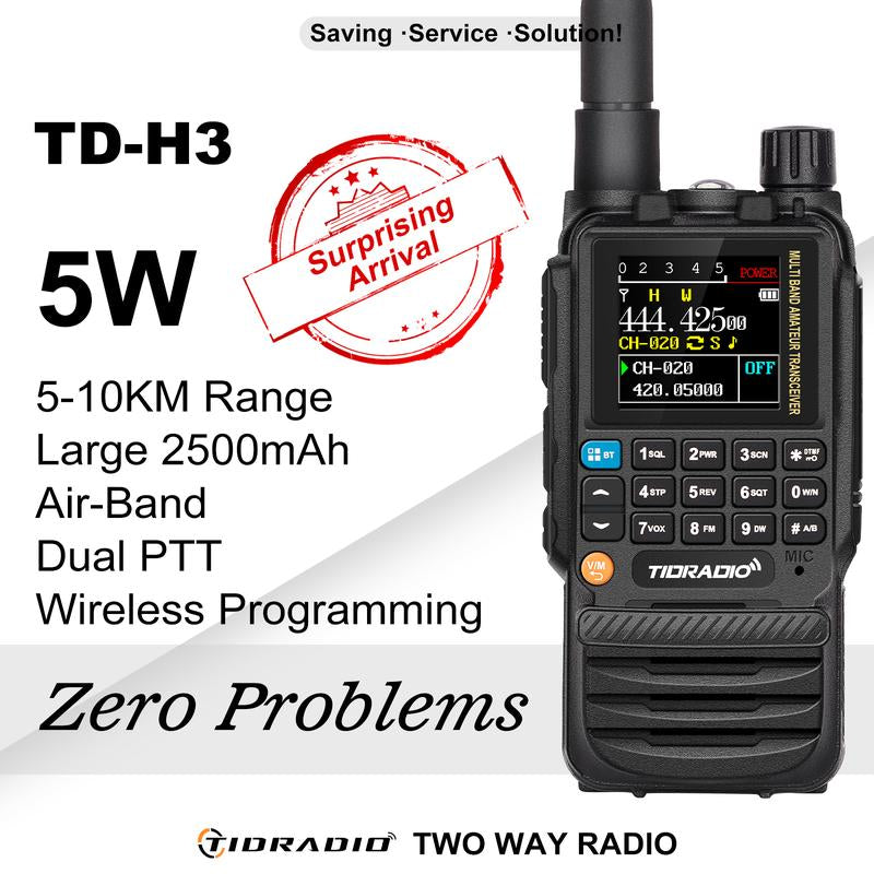 TIDRADIO TD-H3 GMRS&HAM Radio Handheld Long Range Walkie Talkie ,Wireless Programming Multi-Band Receiving Two-Way Radio,Usb-C Programming & Charging,2500Mah Battery,Am/Fm Reception,Noaa VOX SCAN