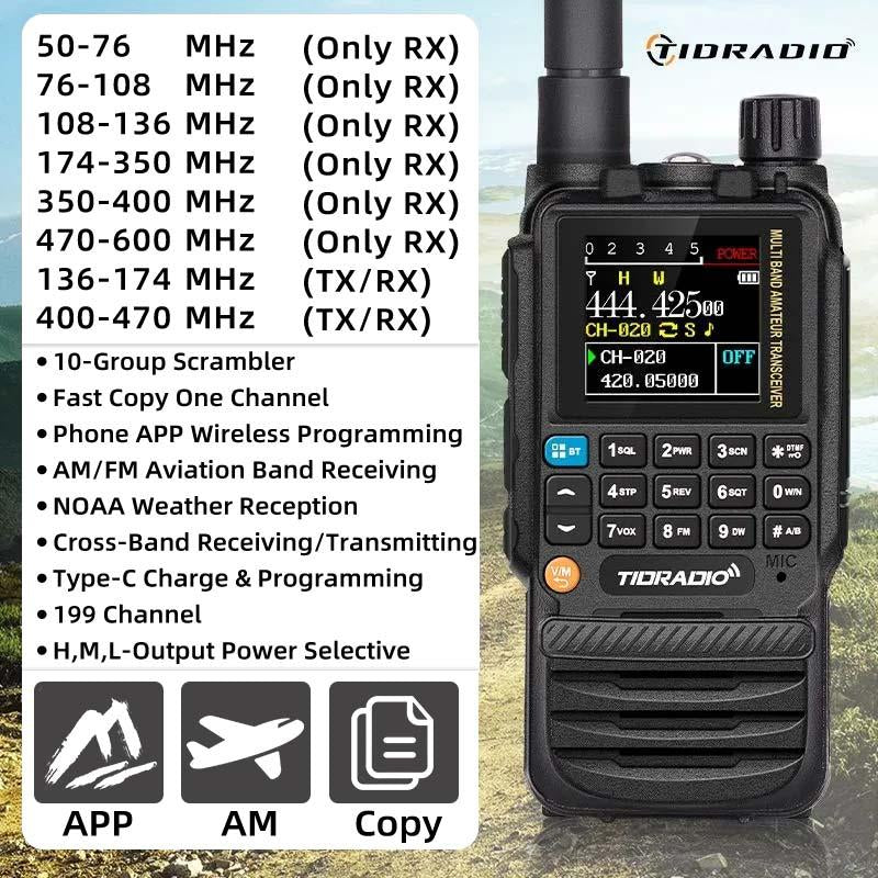 TIDRADIO TD-H3 GMRS&HAM Radio Handheld Long Range Walkie Talkie ,Wireless Programming Multi-Band Receiving Two-Way Radio,Usb-C Programming & Charging,2500Mah Battery,Am/Fm Reception,Noaa VOX SCAN