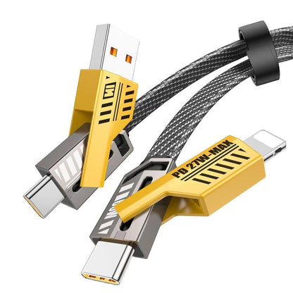 Dual Head Type-C Data USB 4-In-1 PD 65W Fast Charging Cable for Iphone15/14/13/12/11 Pro Max/Xs Max/Xr/Xs/X/8/Ipad/Xiaomi/Honor/Vivo/Samsung/Oppo Notebook Phone Smartphone Cellphone Charger - Android Devices Durable Electronic Mobile